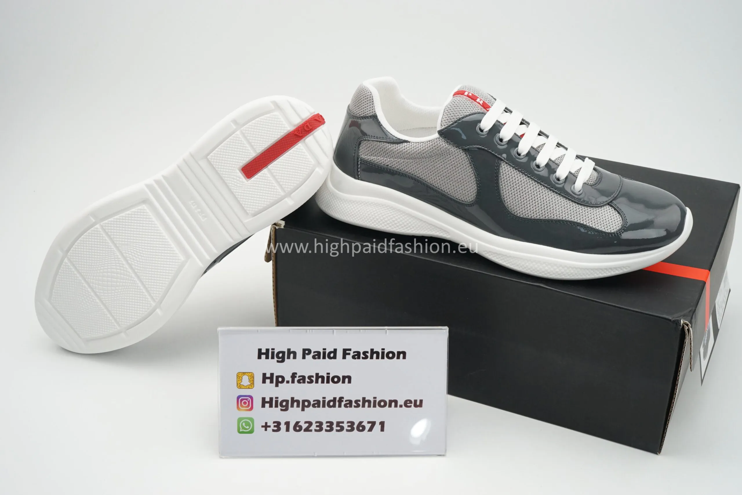Prada America Cup Patent Grey Silver - Image 4